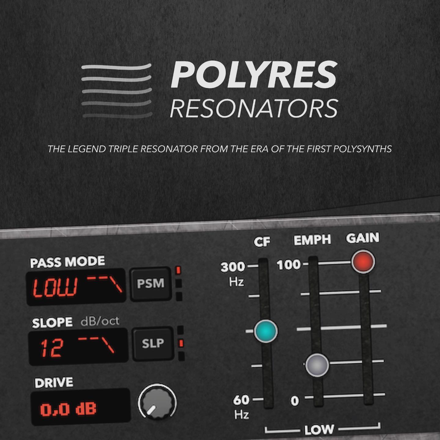 #POLYRES resonator is a emulation of the Resonators section of #Polymoog synthesizer. 
POLYRES update v 1.1:
Dry/Wet, Dry, Wet knobs
Output level
Drive (overdrive with comp)
Slope mode: 6 db/oct
CV Trims inputs
GUI changes #turn2on #reason #reasonstudio #reasonrack #polymoog #resonator #effect #polysynth #filter #band #plugin #rackextension #rackextensions