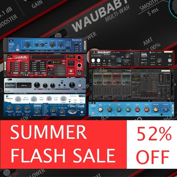 Flash Summer Sale already started.
Save up to 52%. In sale:
- EQ6T (6-band EQ)
- WAUBABY (multi-wahwah fx)
- FlangerDBL (version of the coolest Flanger Doubler fx from MXR)
- GATEVERB (real classic of non-linear reverb, that known in sound of '80s)
- BlueDepth (Epic Motion reverb)
- WTFM (WaveTable 4-OP synthesizer with up to 460+ wavetables per OP)
- GHAMMY (realistic version of the most known pitch-shifter pedal fx WHAMMY)
Try in 30 days or buy with time-limited discounts right now