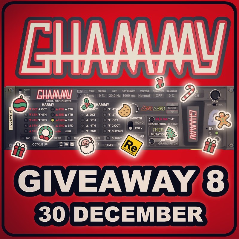 Win GHAMMY (Harm/Pitch Shifter) #RackExtension for #Reason by Reason Studios.
Just enter to our last GIVEAWAYS: Today (30 December) and Tomorrow (31 December).
You still have chances to win. More entires, more chances.
Just visit Giveaways page: 
https://turn2on.com/giveaway/xmas-giveaway-8/

#rackextensions #rackextension #reasonrack #reasonstudio #plugins #effect #whammy #whammyDT #digitechpedals
#emulation