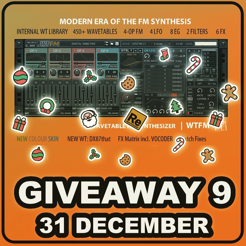 Win WTFM Wavetable FM synthesizer. Just entering to the giveaway by Turn2on. More entires - more chances to win.
3 Winners must be announced in next 24 hours.
https://turn2on.com/giveaway/xmas-giveaway-9/
#reason #rackextension #turn2on #wtfm #wavetable #fm #synthesizer Reason Studios